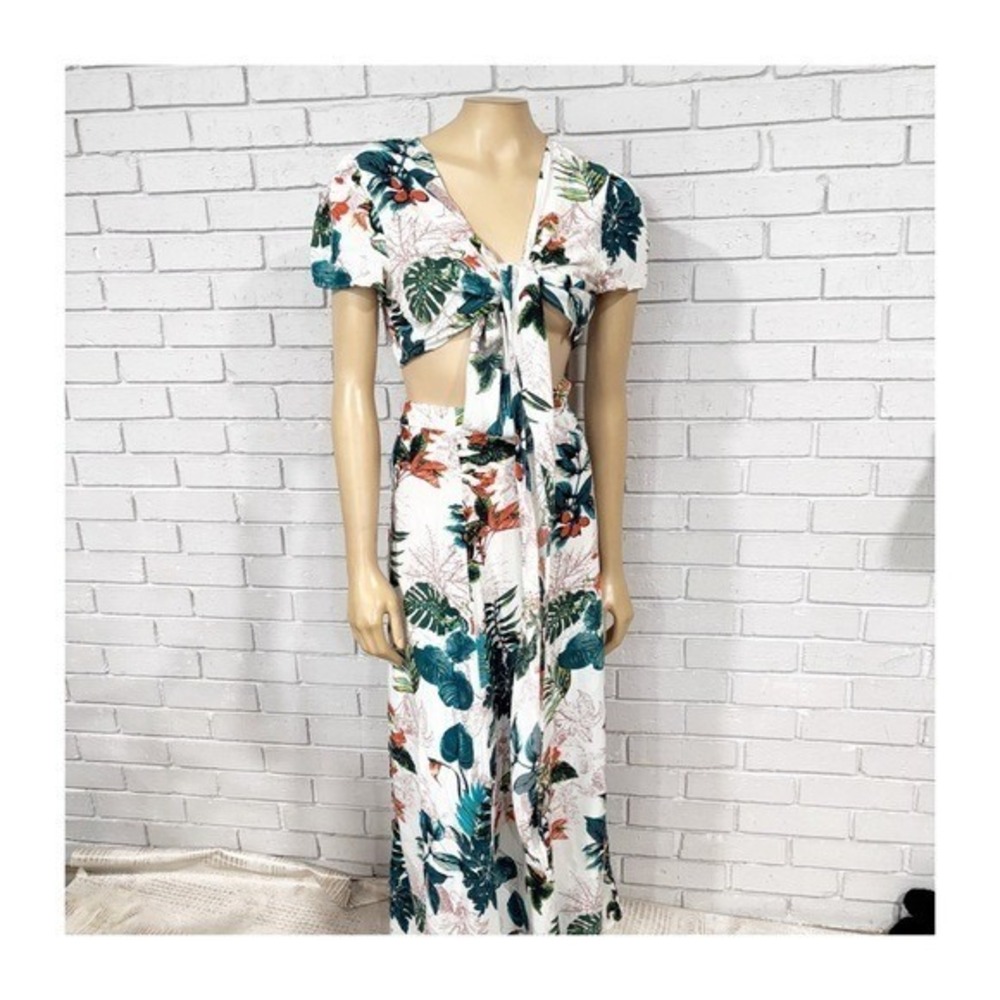 SHEIN Curve Tropical Print Crop Top Skirt Set Resort Plus Size 1X